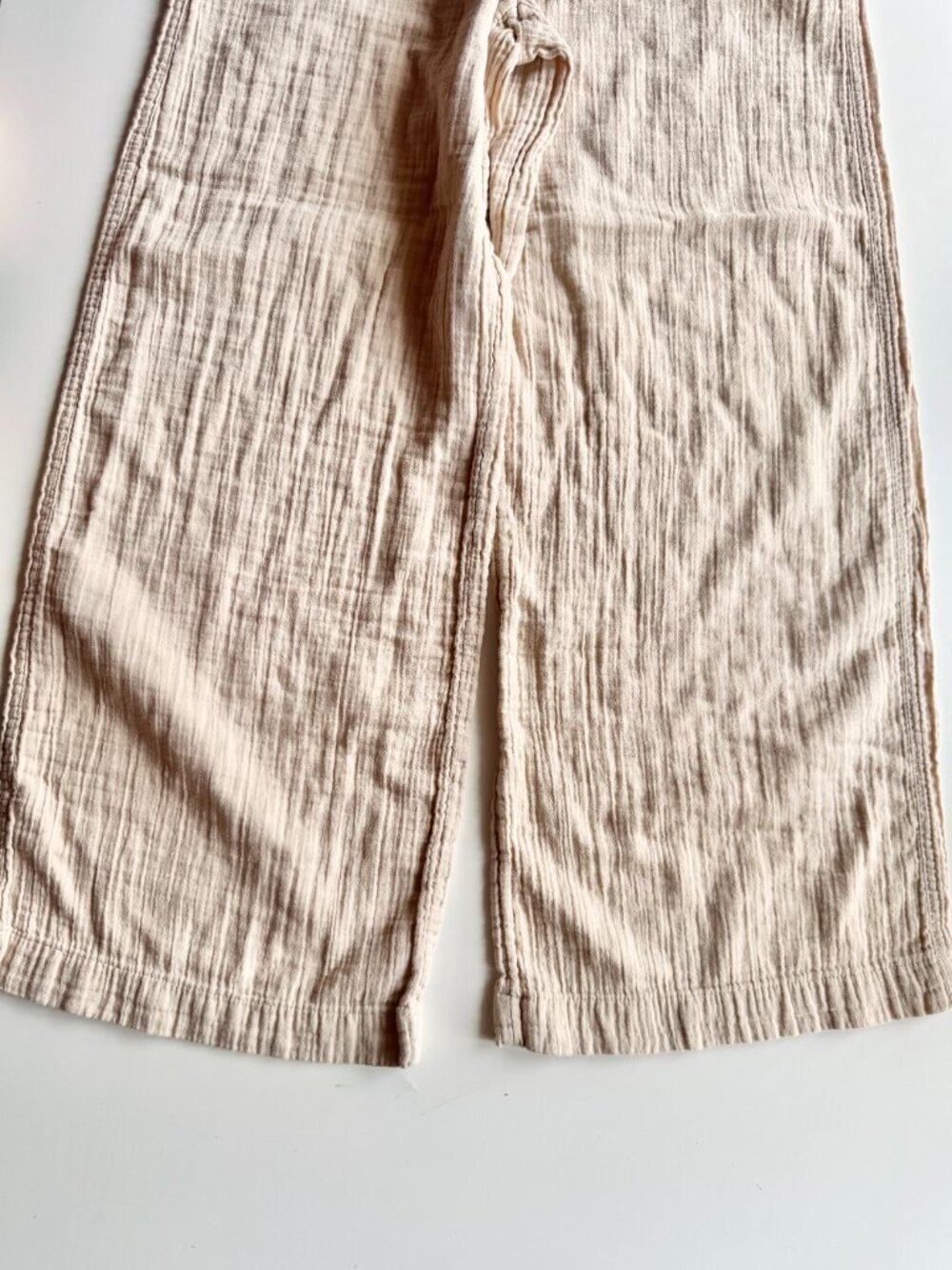 GAP Bedrock Beige 100% Cotton Crinkle Gauze Pull On Wide Leg Pants, Size S - Picture 8 of 14
